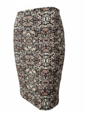 Philosophy Woman Floral Pattern Black Pull Up Pencil Skirt cream & red SZ L NWT